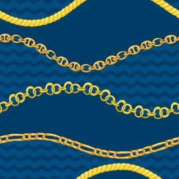 Seamless pattern with retro hand-drawn sketch golden chain Stock Illustration