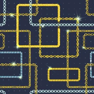 Seamless pattern with retro hand-drawn sketch silver chain Stock Illustration