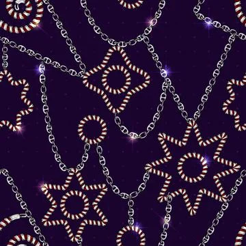 Seamless pattern with retro hand-drawn sketch silver chain Illustrazione stock