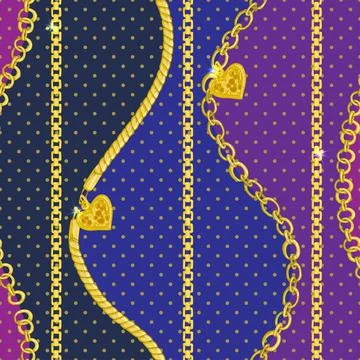 Seamless pattern with retro hand-drawn sketch golden chain Stock Illustration