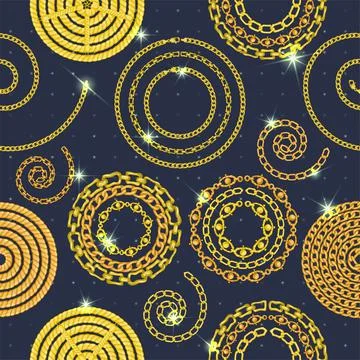Seamless pattern with retro hand-drawn sketch golden chain Stock Illustration