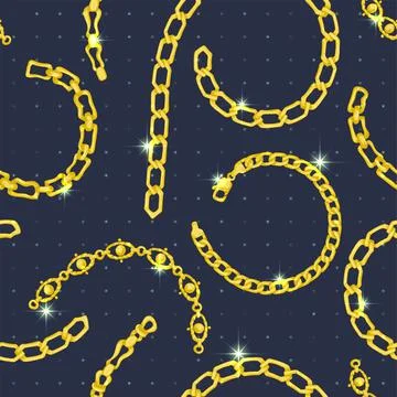 Seamless pattern with retro hand-drawn sketch golden chain Stock Illustration