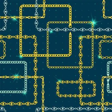 Seamless pattern with retro hand-drawn sketch golden chain Stock Illustration