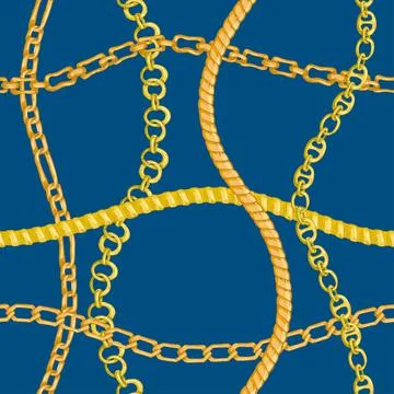 Seamless pattern with retro hand-drawn sketch golden chain Stock Illustration