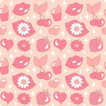 Seamless pattern with retro hearts and sparkles. Vector illustration. Stock Illustration