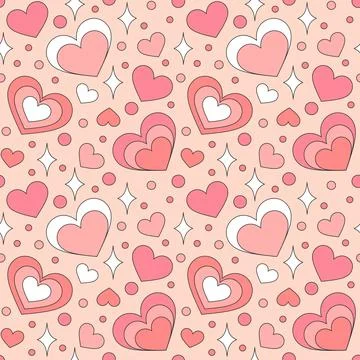 Seamless pattern with retro hearts and sparkles. Vector illustration. Stockillustratie
