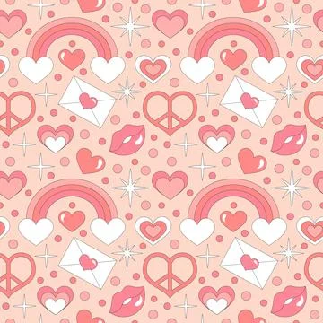 Seamless pattern with retro hearts and sparkles. Vector illustration. Stockillustratie