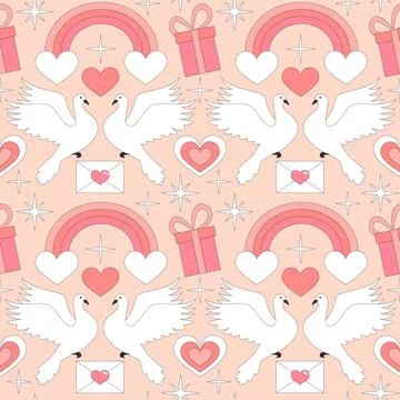Seamless pattern with retro hearts and sparkles. Vector illustration. Stockillustratie