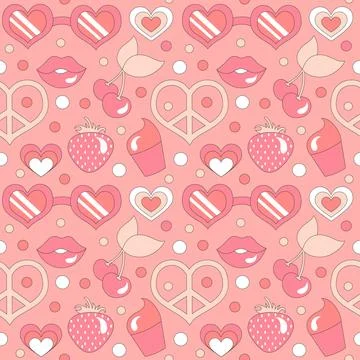 Seamless pattern with retro hearts and sparkles. Vector illustration. Stock Illustration