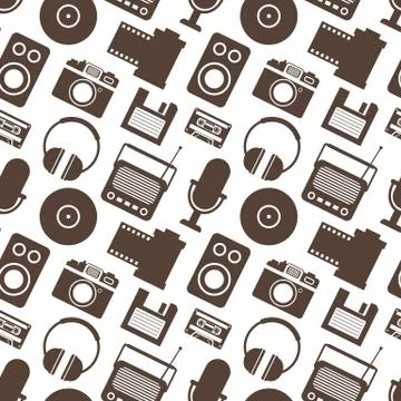 Seamless Pattern with Retro Media technology Stock Illustration