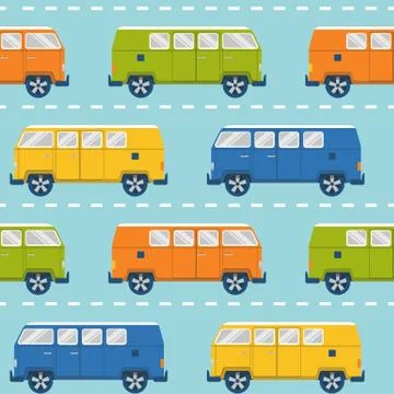 Seamless pattern with retro minivans Stock Illustration