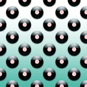 Seamless pattern retro music record for playing music on a green background Stock Photos