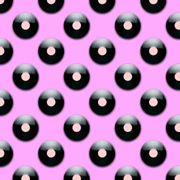 Seamless pattern retro music record for playing music on a pink background Stock Photos