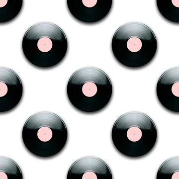 Seamless pattern retro music record for playing music on a white background Stock Photos