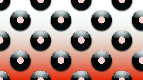 Seamless pattern retro music record for playing music on a red background Stock Photos