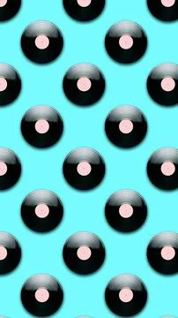Seamless pattern retro music record for playing music on a turquoise background Stock Photos