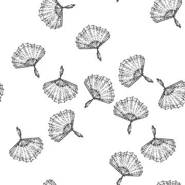 Seamless pattern retro old fashioned fan sketch hand drawn 库存插图
