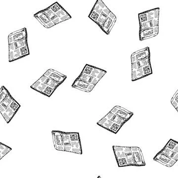Seamless pattern retro old newspaper sketch hand drawn 库存插图