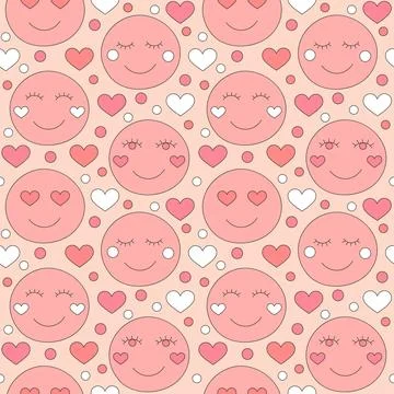 Seamless pattern with retro pink colors hearts. Stock Illustration