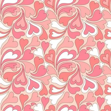 Seamless pattern with retro pink colors hearts. Stock Illustration