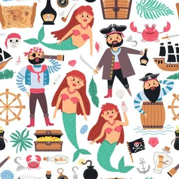 Seamless pattern retro pirates background for baby Stock Illustration