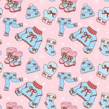 Seamless pattern retro preppy coquette Cozy Winter trendy blue and red aest.. 스톡 일러스트