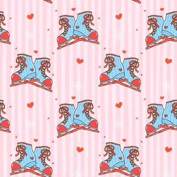 Seamless pattern retro preppy coquette Cozy Winter Valentine Ice Skating Sh.. Stock Illustration