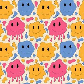 Seamless pattern with retro psychedelic smile. Vector illustration. Stock Illustration