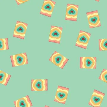 Seamless pattern retro rainbow color heart shapes pattern background Stock Illustration