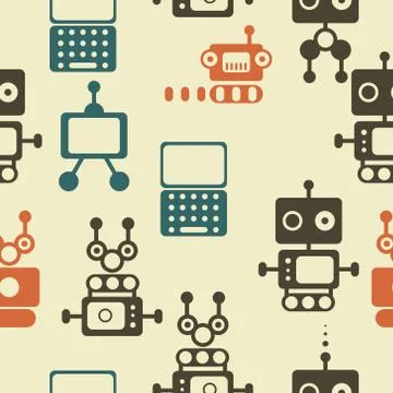 Seamless pattern of retro robots 스톡 일러스트
