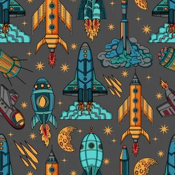 Seamless pattern with retro rockets イラスト素材