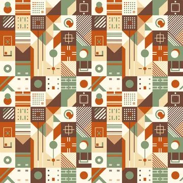 Seamless pattern in retro style with abstract geometric shapes and lines Stock Illustration