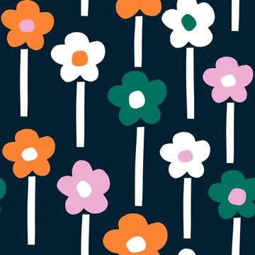 Seamless pattern with retro style bold flowers. Stock Illustration