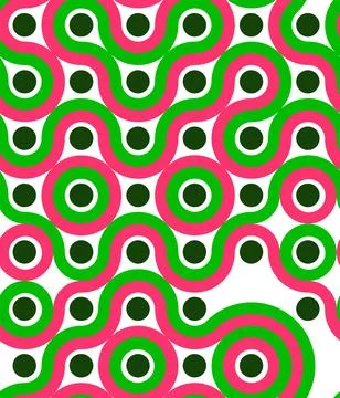 Seamless pattern in retro style curves pink and green Stock Illustration