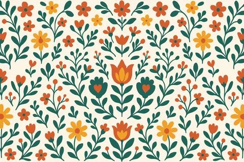 Seamless pattern with retro style flowers and leaves Stock Illustration