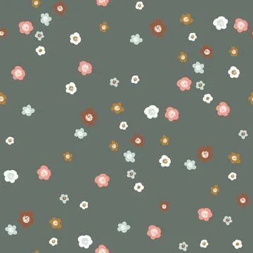 Seamless pattern with retro style minimalistic flowers. Stock Illustration