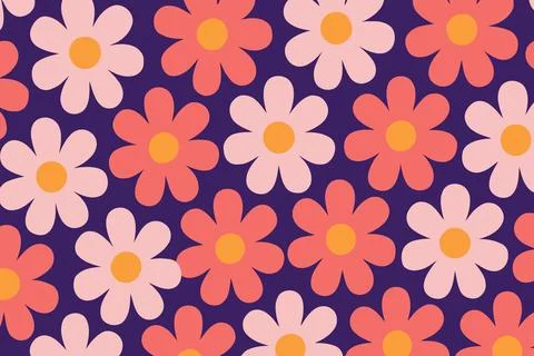 Seamless Pattern with Retro Style Pink and Coral Flowers Stock Illustration
