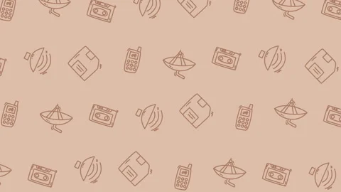 Seamless pattern of retro technology icons looping on beige background 스톡 동영상 328585878