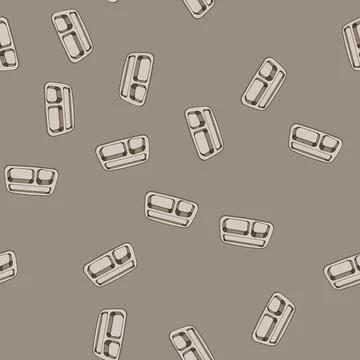Seamless pattern reusable multi section meal tray cartoon vector Stock Illustration