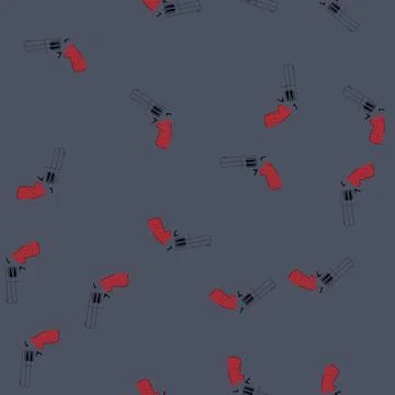 Seamless pattern revolver with red grip illustrating crime and danger Stock Illustration