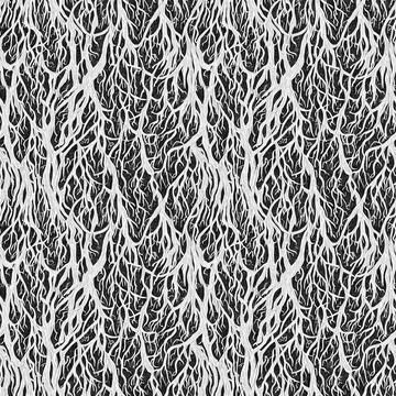 Seamless  pattern. Rhizomes white on a black background. Texture monochrome Stock Illustration