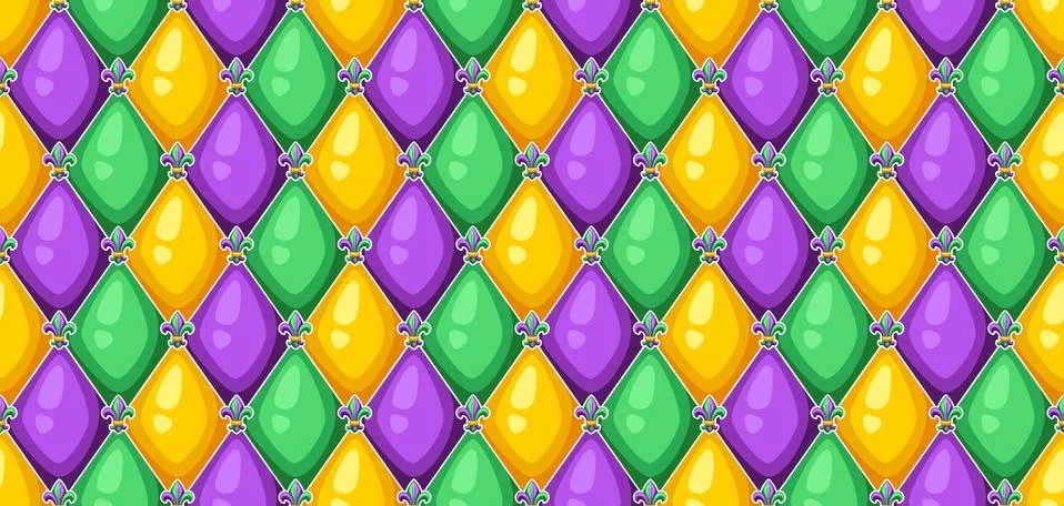 Seamless pattern with rhombus in Mardi Gras colors. Stock-Illustration