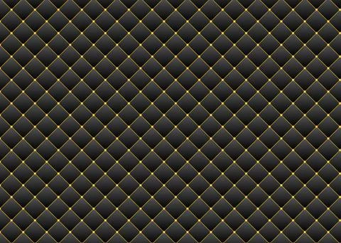 Seamless pattern of rhombuses with golden knobs and border. 3D dark upohols.. Illustrazione stock