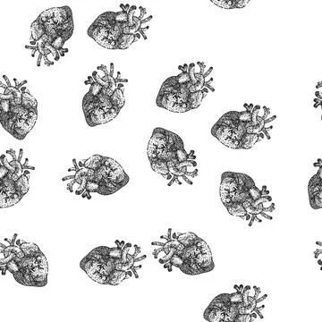 Seamless pattern rhythm heart sketch hand drawn Stock Illustration