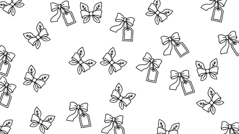Seamless Pattern of Ribbon Bows and Price Tags in Minimalist Line Art Style Stock Footage 345539147