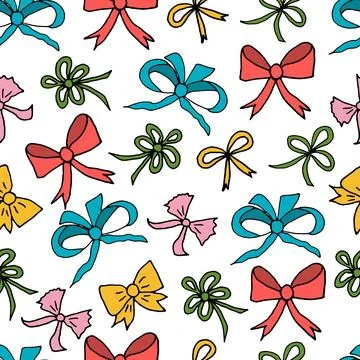 Seamless pattern, ribbon bows in hand drawn style. Vector illustration. 스톡 일러스트