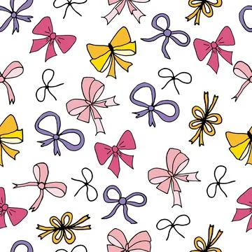 Seamless pattern, ribbon bows in hand drawn style. Vector illustration. 스톡 일러스트