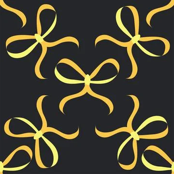 Seamless pattern with ribbon bows on pink, yellow and black background, vecto Stock Illustration
