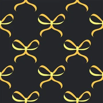 Seamless pattern with ribbon bows on pink, yellow and black background, vecto Stock Illustration