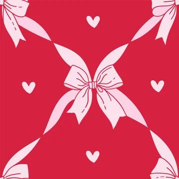 Seamless pattern with ribbon bows, ribbons and hearts. Ballet, coquette core イラスト素材